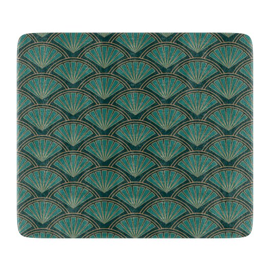 Planche À Découper Motif de style Art déco en vert turquoise (Devant)