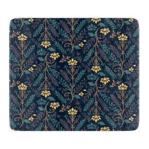 Planche À Découper Motif de tissu bleu foncé élégant avec des fleurs
