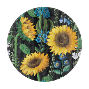 Planche À Découper Motif de tournesol Arrière - plan noir