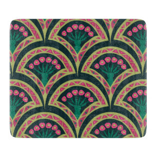 Planche À Découper Motif de ventilateur floral rose et vert