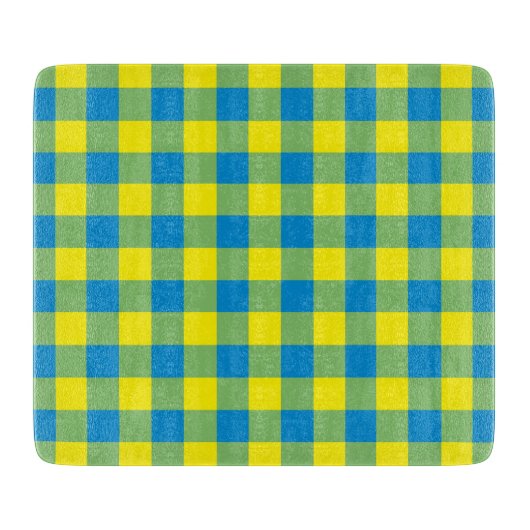 Planche À Découper Motif de vérification de la plaid bleu jaune vert (Devant)