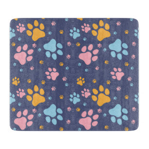 Planche À Découper Motif d'empreintes de pattes d'animaux colorés