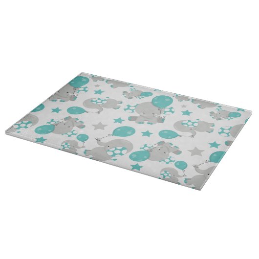 Planche À Découper Motif Des Eléphants, Eléphants Mignons - Gris Bleu (Coin)