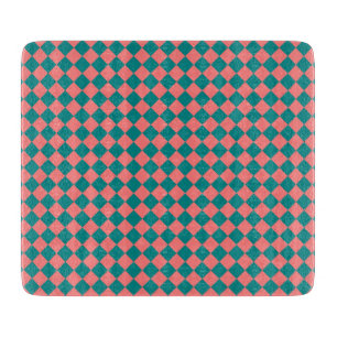 Planche À Découper Motif diamant à carreaux cyan rose