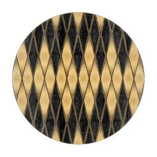Planche À Découper Motif diamant : motif élégant noir or.