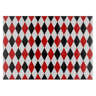 Planche À Découper Motif diamant rouge blanc arlequin noir
