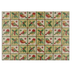 Planche À Découper Motif d'oiseau de Noël en art folklorique vintage