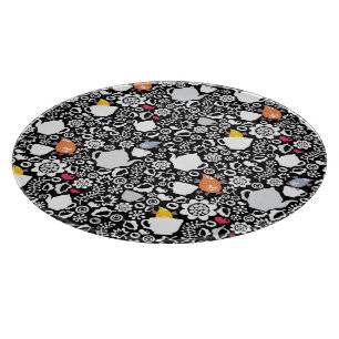 Planche À Découper Motif d'oiseaux et de tasses