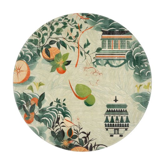 Planche À Découper Motif d'oranges Ethereales avec temples Zen (Devant)
