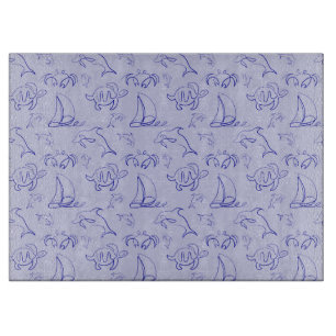 Planche À Découper Motif d'une ligne d'animal marin et voilier
