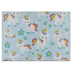 Planche À Découper Motif D'Unicornes, De Mignons Unicornes, Fleurs