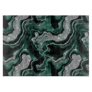 Planche À Découper Motif élégant d'agate vert et paillettes argentées