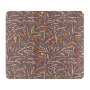 Planche À Découper Motif élégant de feuille à l'aquarelle Fond viole