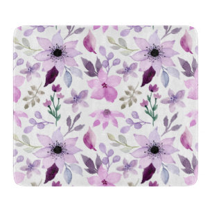 Planche À Découper Motif élégant de fleurs roses et violettes