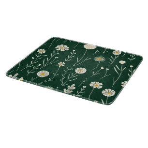 Planche À Découper Motif élégant de fleurs sauvages sur fond vert fon