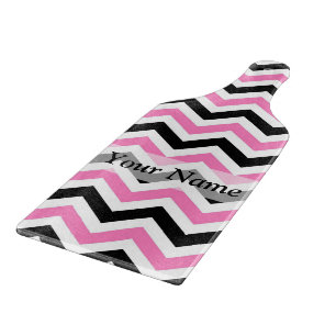 Planche À Découper Motif en chevron rose et noir