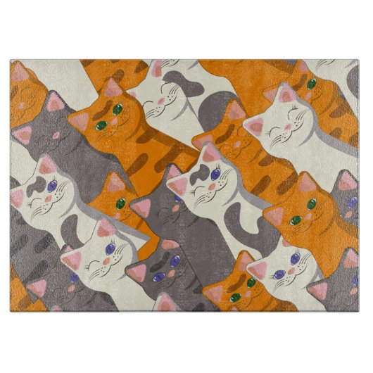 Planche À Découper Motif en diagonale du chat noir blanc gingembre (Devant)