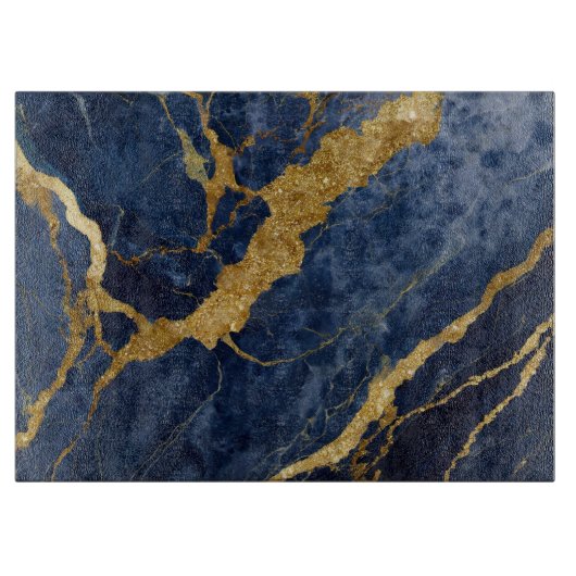 Planche À Découper Motif en marbre bleu avec or (Devant)