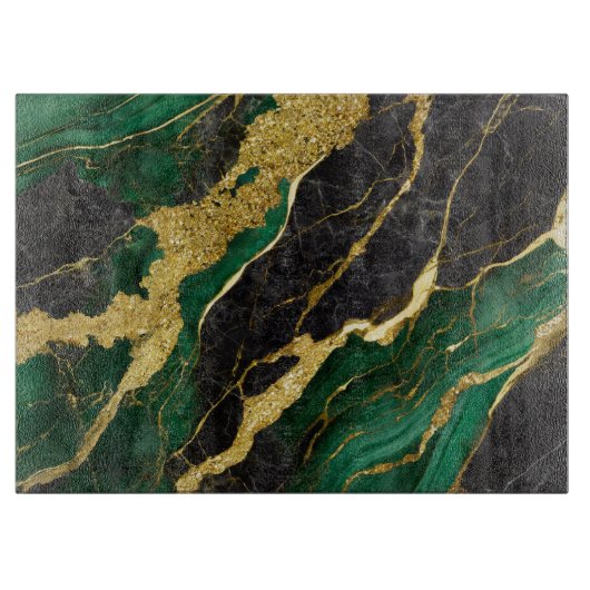 Planche À Découper Motif en marbre vert avec or (Devant)