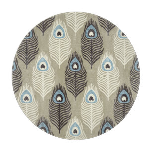 Planche À Découper Motif en plumes de paon, style vintage.