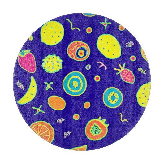 Planche À Découper Motif expressif de l'artisanat du fruit de néon (Devant)