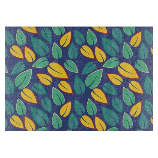 Planche À Découper Motif Feuille vert et jaune en chute (Devant)
