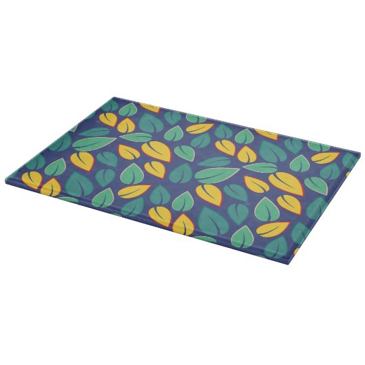 Planche À Découper Motif Feuille vert et jaune en chute (Coin)