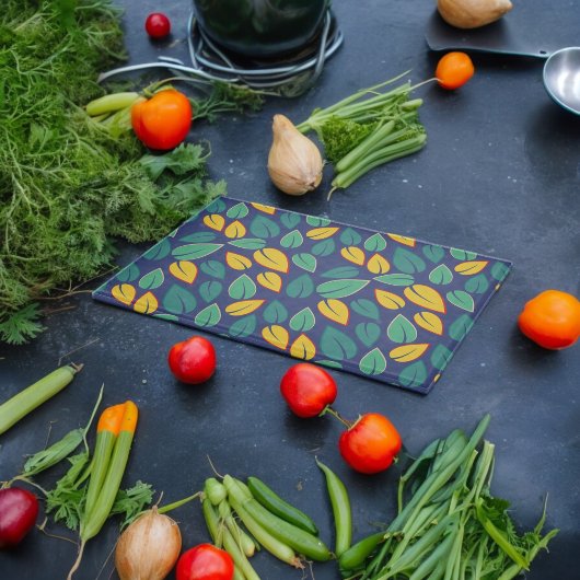 Planche À Découper Motif Feuille vert et jaune en chute