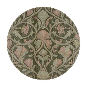 Planche À Découper Motif floral Art Nouveau vert foncé rose vintage