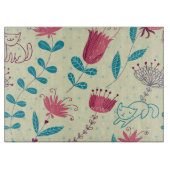 Planche À Découper Motif floral avec des chats de bande dessinée (Devant)