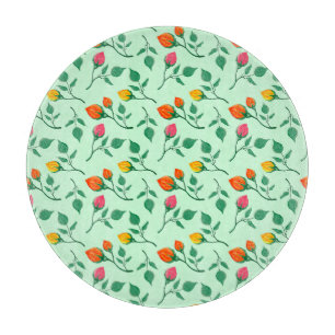 Planche À Découper Motif floral avec fleurs roses colorées