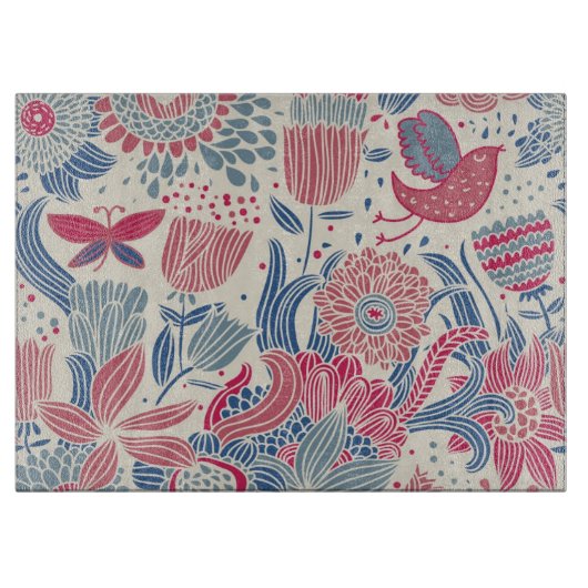Planche À Découper Motif floral avec l'oiseau et le papillon (Devant)
