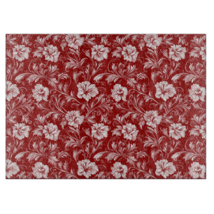 Planche À Découper Motif floral baroque monochromatique, blanc sur ro