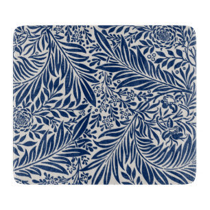 Planche À Découper motif floral bleu avec feuilles et fleurs diverses