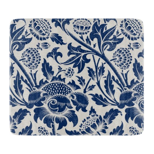 Planche À Découper Motif floral bleu complexe sur fond clair (Devant)