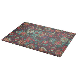 Planche À Découper Motif floral coloré dans le style de bande