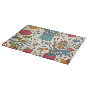 Planche À Découper Motif floral de bande dessinée avec les oiseaux 2