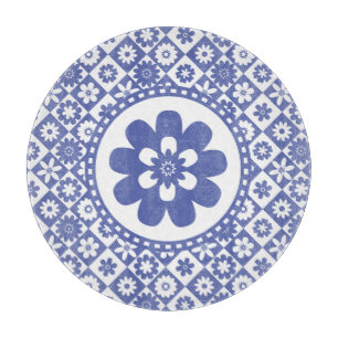 Planche À Découper Motif floral de contrôle bleu et blanc de ferme d