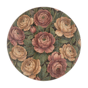 Planche À Découper Motif floral de pivoine rose Fond sombre Or 