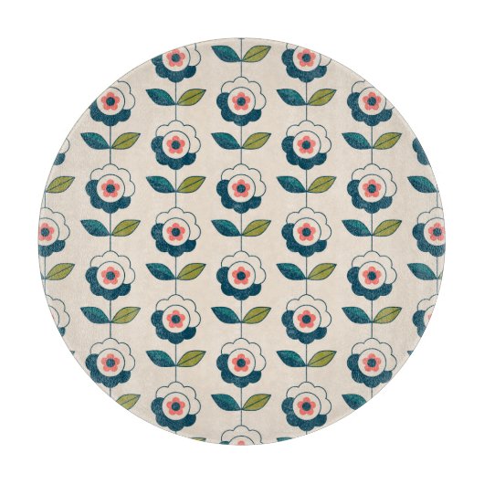 Planche À Découper Motif floral de rétro turquoise (Devant)