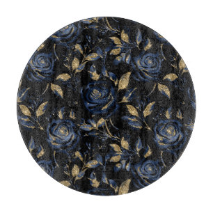 Planche À Découper Motif floral de rose bleue et or élégant