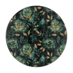 Planche À Découper Motif floral de rose vert et or élégant