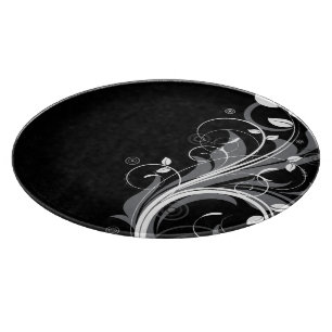 Planche À Découper Motif floral gris sur le noir