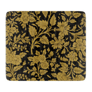 Planche À Découper Motif floral indien en laque noire et or antique
