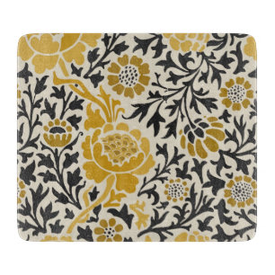 Planche À Découper Motif floral jaune et noir de style vintage