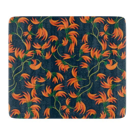 Planche À Découper Motif floral orange fluide (Devant)