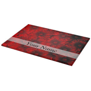 Planche À Découper Motif floral rouge foncé