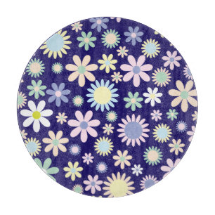 Planche À Découper Motif floral sur fond bleu
