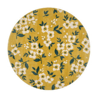 Planche À Découper motif floral vintage, petites fleurs blanches.