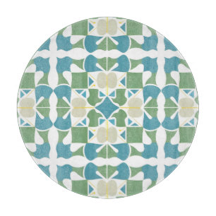 Planche À Découper Motif géométrique abstrait en vert et bleu